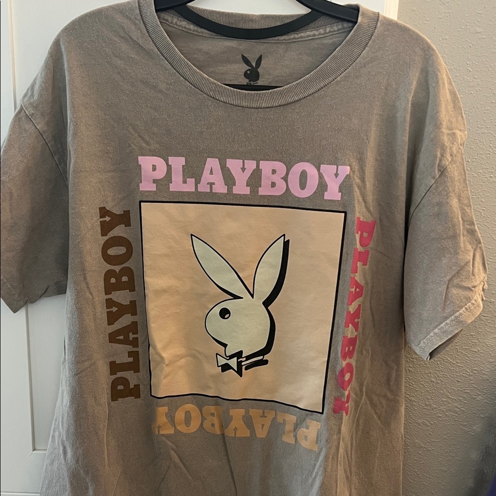 PLAYBOY Graphic Tee - Gray, Pink, and Brown